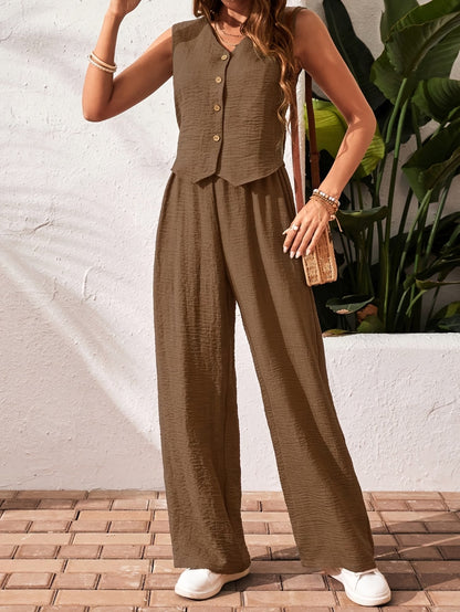 Women’s Elegant Sleeveless Tank Top & Straight-Leg Pants Co-Ord Set