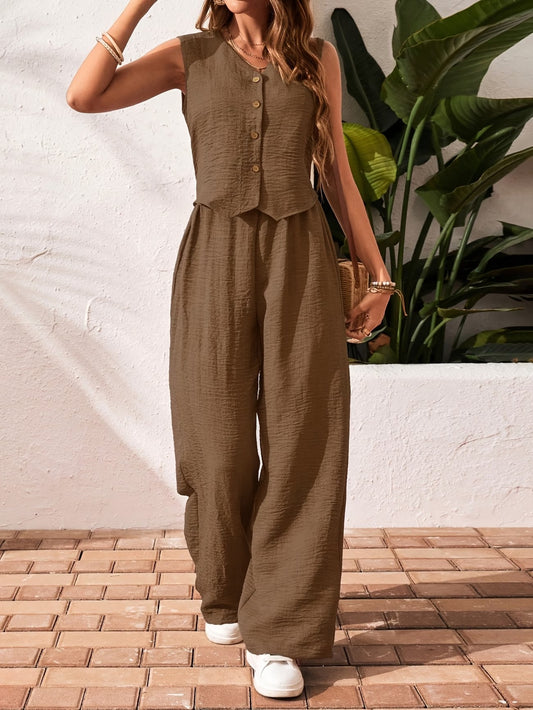 Women’s Elegant Sleeveless Tank Top & Straight-Leg Pants Co-Ord Set