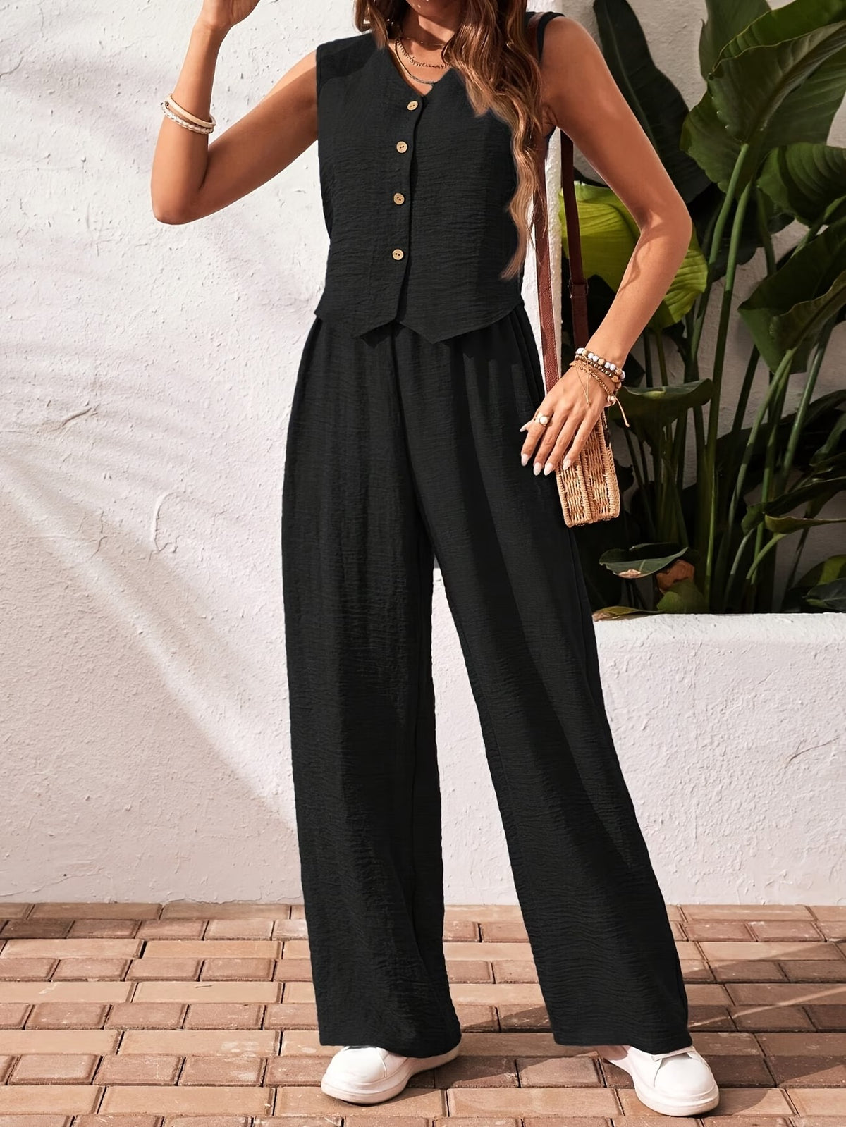 Women’s Elegant Sleeveless Tank Top & Straight-Leg Pants Co-Ord Set