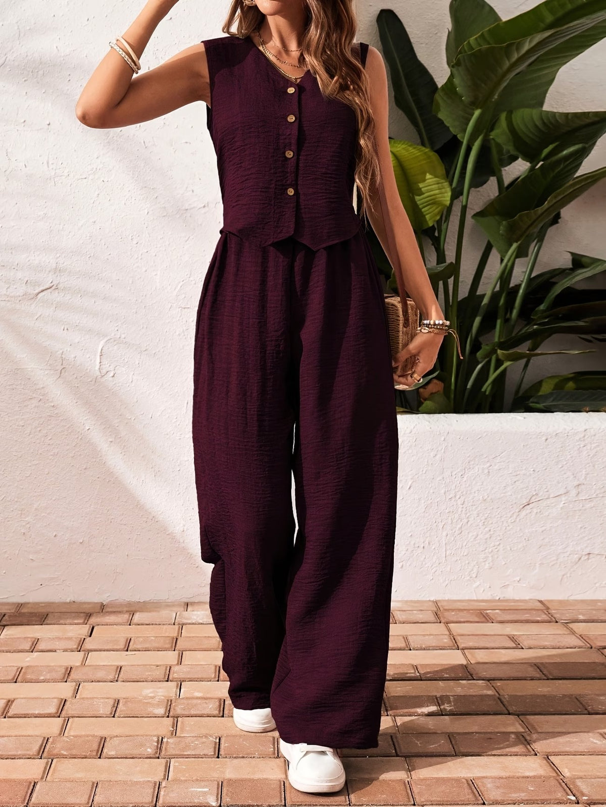 Women’s Elegant Sleeveless Tank Top & Straight-Leg Pants Co-Ord Set