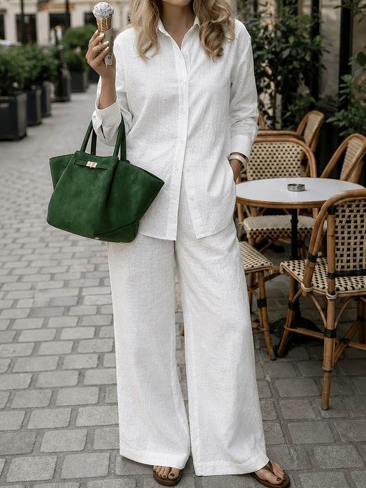 Women’s Classic Shirt & Wide-Leg Pants 2-Piece Co-Ord