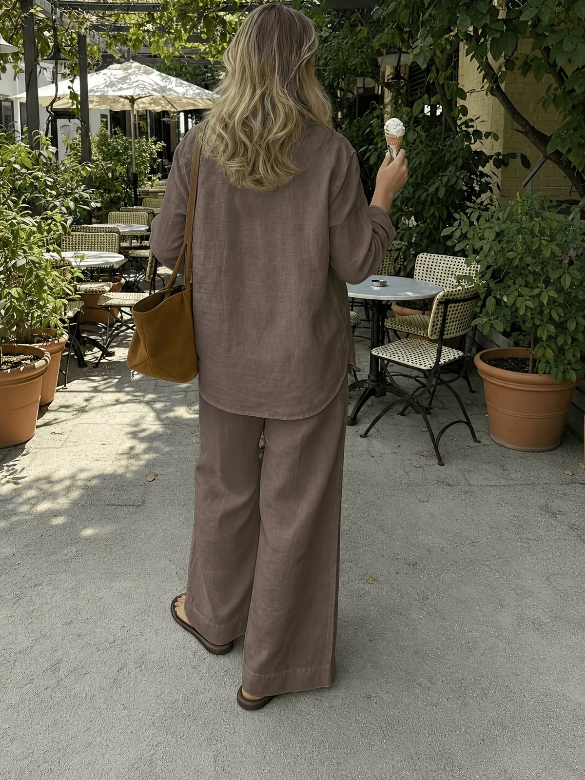 Women’s Classic Shirt & Wide-Leg Pants 2-Piece Co-Ord