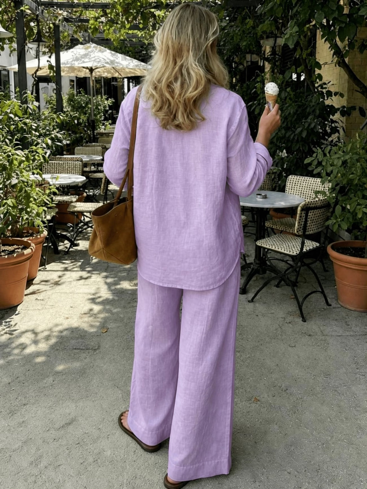 Women’s Classic Shirt & Wide-Leg Pants 2-Piece Co-Ord