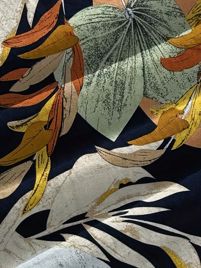 Women’s Casual Botanical Print Shirt & Wide-Leg Pants Set