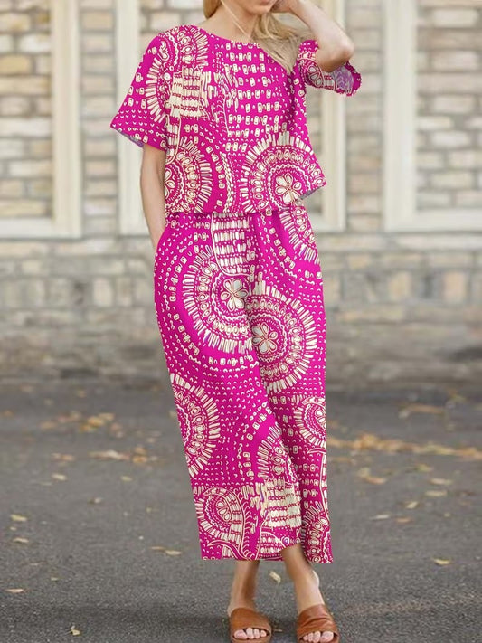 Women’s Casual Botanical Print Shirt & Wide-Leg Pants Set