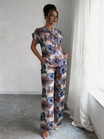 Women’s Stylish Printed Top & Relaxed Pants 2-Piece Set