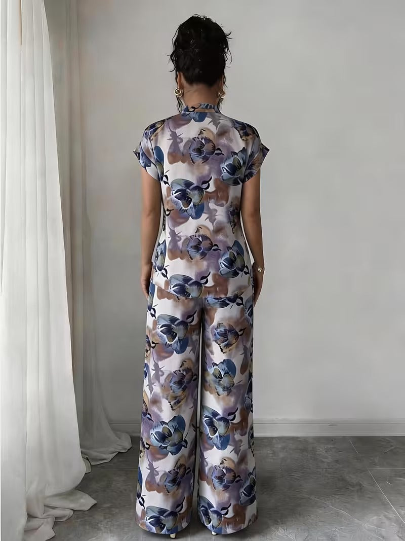 Women’s Stylish Printed Top & Relaxed Pants 2-Piece Set
