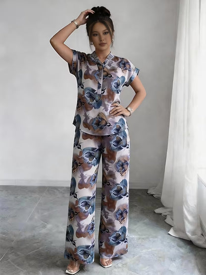 Women’s Stylish Printed Top & Relaxed Pants 2-Piece Set