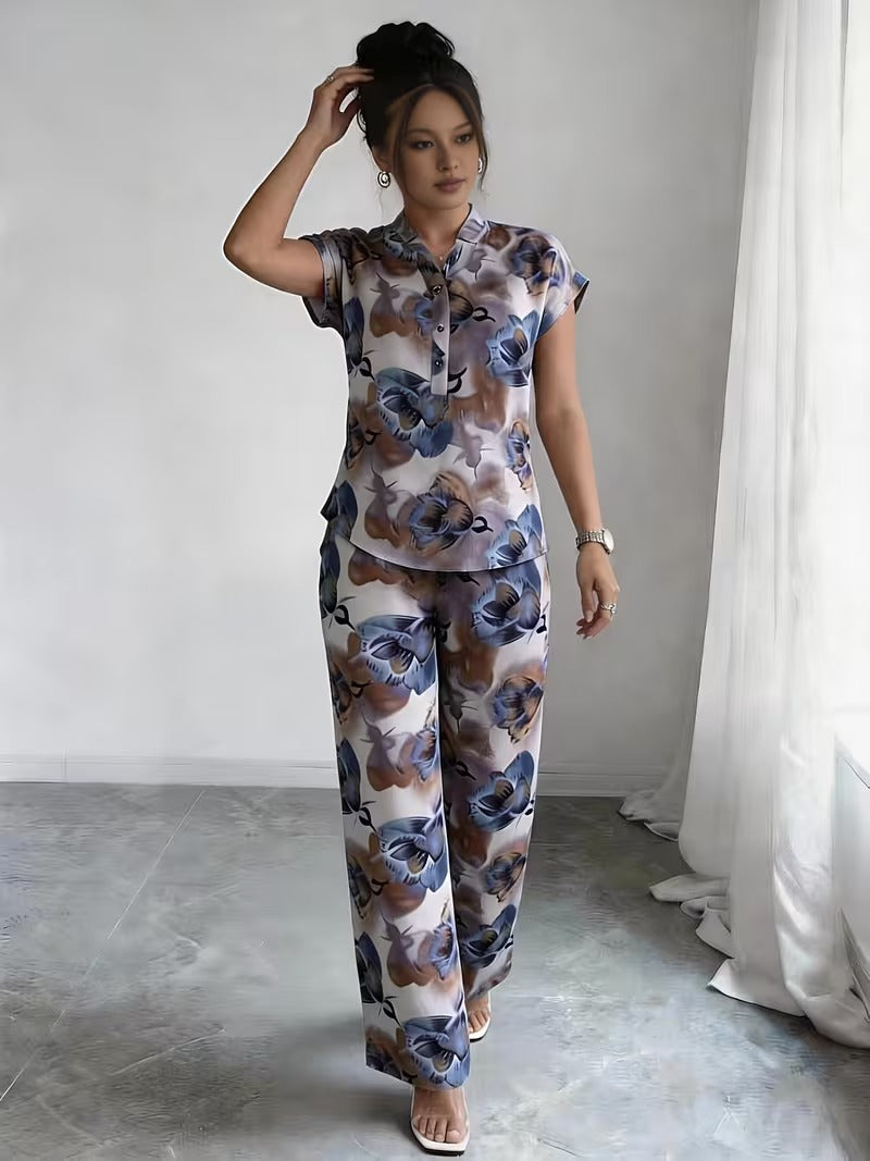 Women’s Stylish Printed Top & Relaxed Pants 2-Piece Set