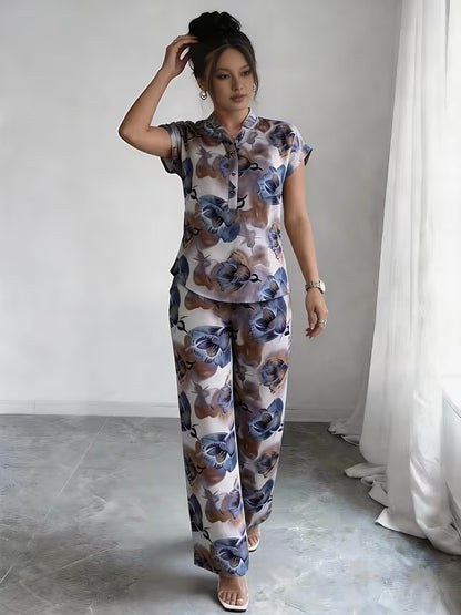Women’s Stylish Printed Top & Relaxed Pants 2-Piece Set