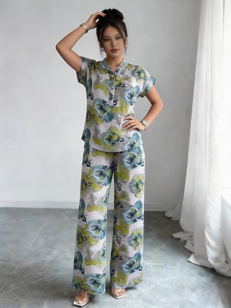 Women’s Stylish Printed Top & Relaxed Pants 2-Piece Set
