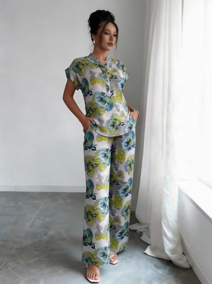 Women’s Stylish Printed Top & Relaxed Pants 2-Piece Set