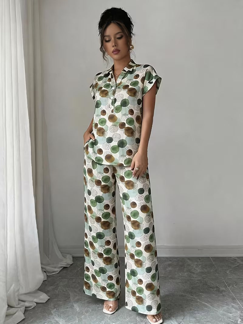 Women’s Stylish Printed Top & Relaxed Pants 2-Piece Set