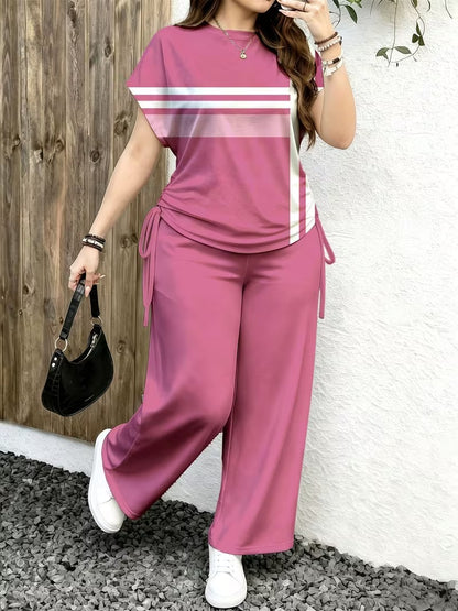Women’s Playful Print Short Sleeve Top & Wide-Leg Pants Set