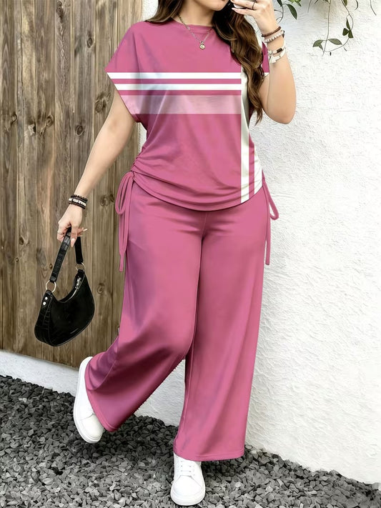 Women’s Playful Print Short Sleeve Top & Wide-Leg Pants Set