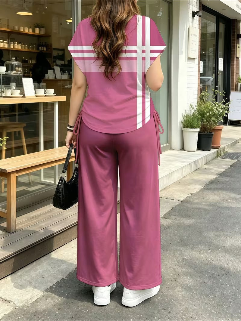 Women’s Playful Print Short Sleeve Top & Wide-Leg Pants Set