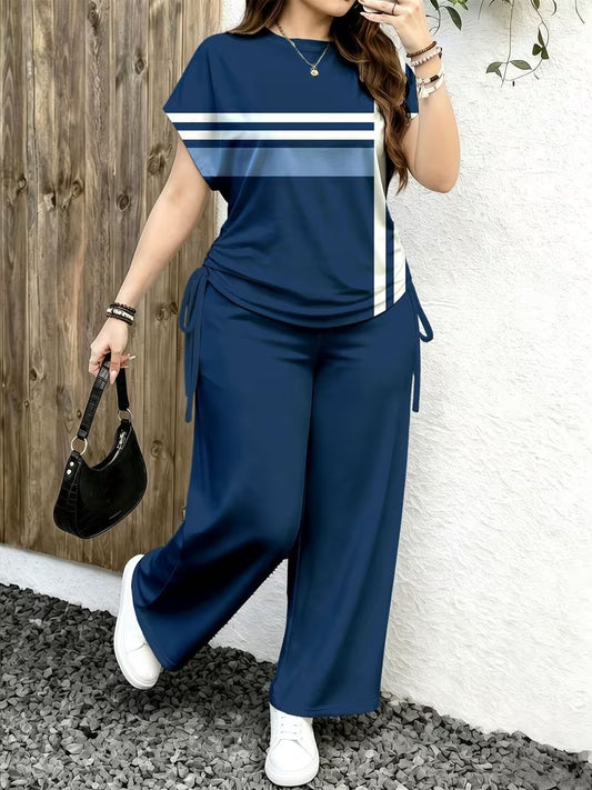 Women’s Playful Print Short Sleeve Top & Wide-Leg Pants Set
