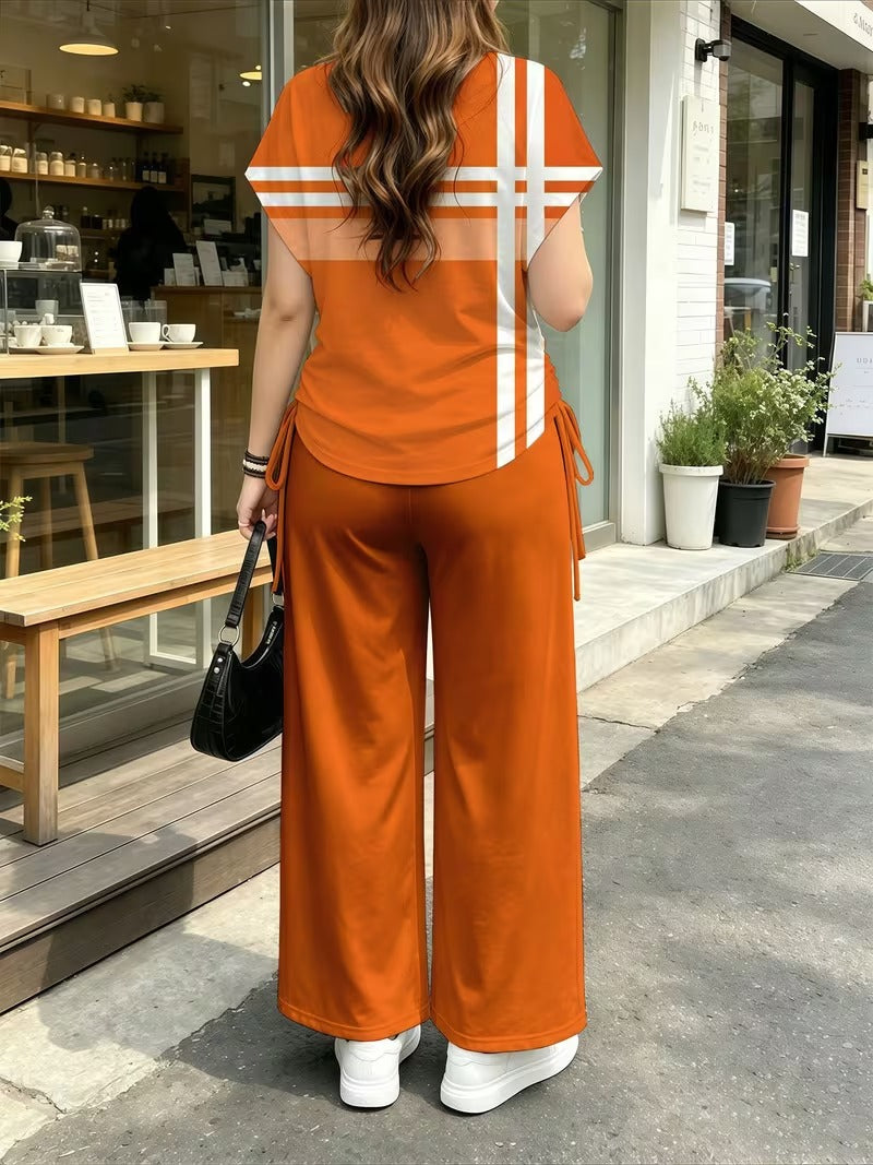 Women’s Playful Print Short Sleeve Top & Wide-Leg Pants Set