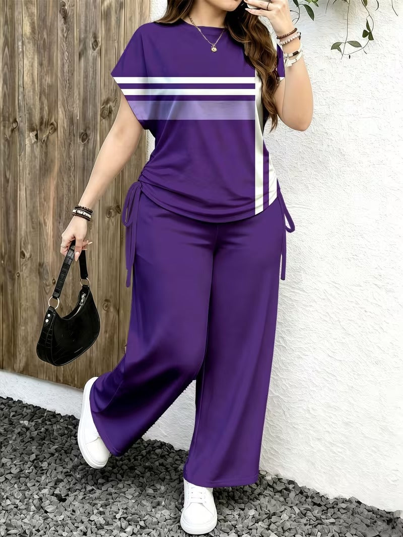 Women’s Playful Print Short Sleeve Top & Wide-Leg Pants Set