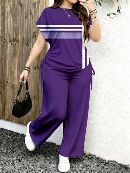 Women’s Playful Print Short Sleeve Top & Wide-Leg Pants Set
