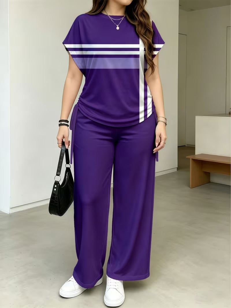Women’s Playful Print Short Sleeve Top & Wide-Leg Pants Set