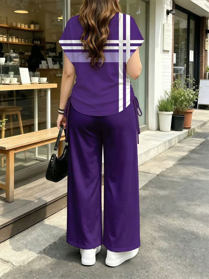 Women’s Playful Print Short Sleeve Top & Wide-Leg Pants Set