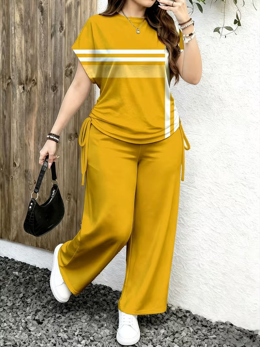 Women’s Playful Print Short Sleeve Top & Wide-Leg Pants Set