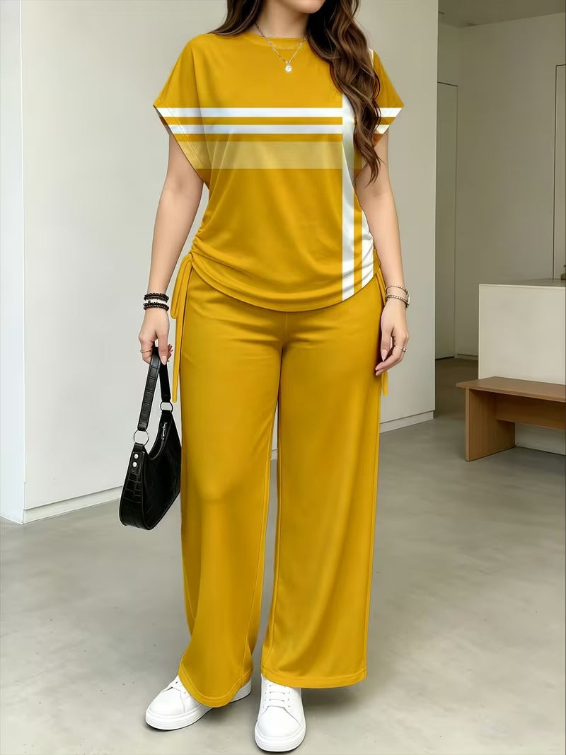 Women’s Playful Print Short Sleeve Top & Wide-Leg Pants Set