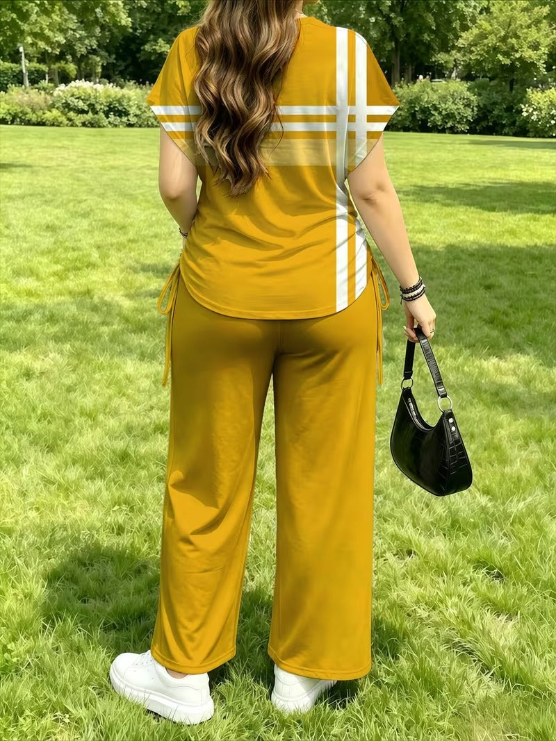 Women’s Playful Print Short Sleeve Top & Wide-Leg Pants Set