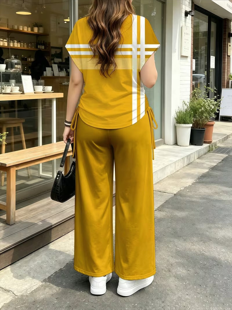 Women’s Playful Print Short Sleeve Top & Wide-Leg Pants Set