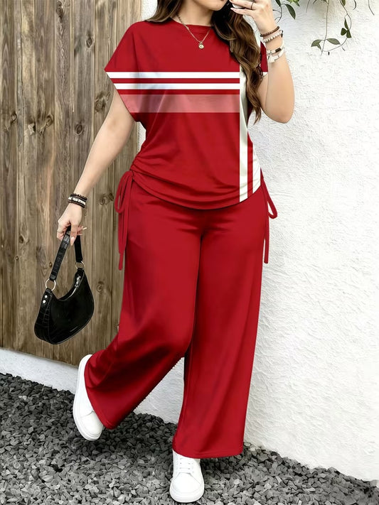 Women’s Playful Print Short Sleeve Top & Wide-Leg Pants Set