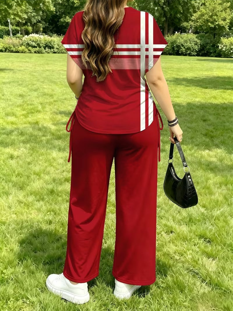 Women’s Playful Print Short Sleeve Top & Wide-Leg Pants Set