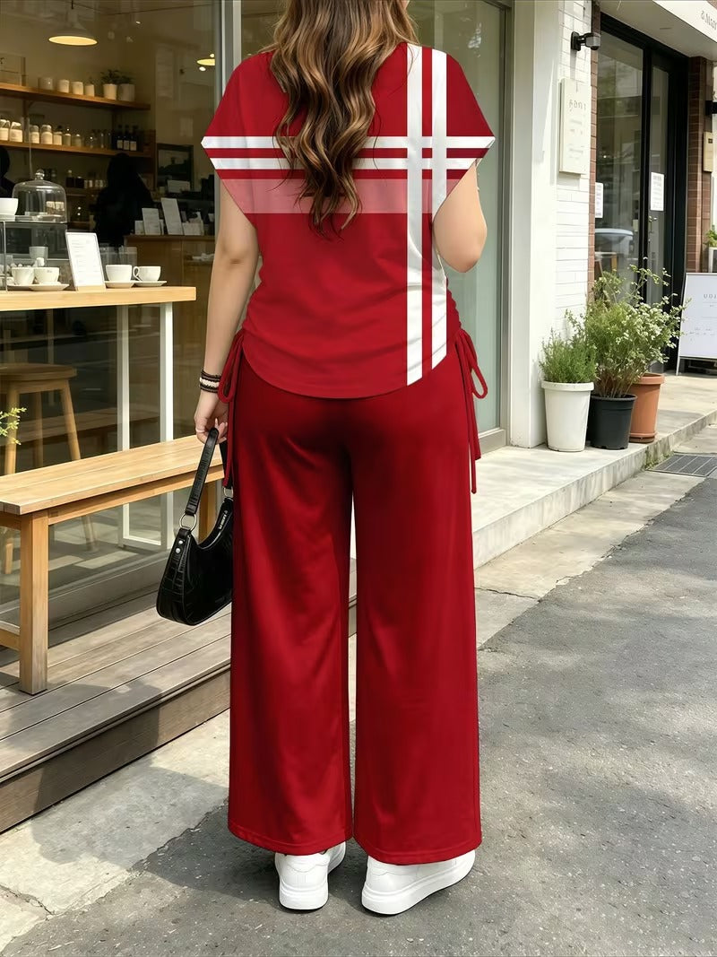 Women’s Playful Print Short Sleeve Top & Wide-Leg Pants Set