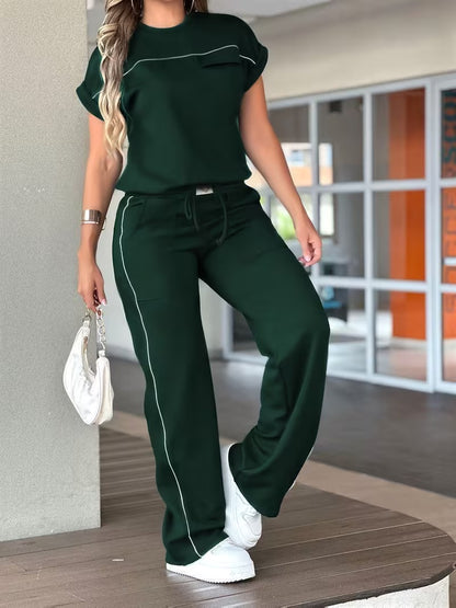 Women’s Versatile Round Neck Top & Straight-Leg Pants Summer Set