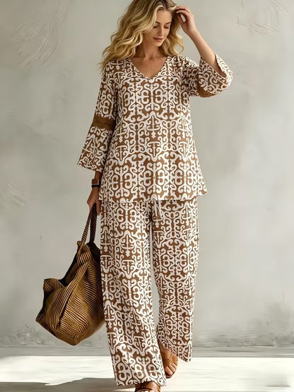 Women’s V-Neck Top & Relaxed Wide-Leg Pants Co-Ord