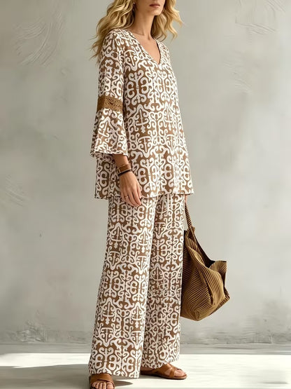 Women’s V-Neck Top & Relaxed Wide-Leg Pants Co-Ord