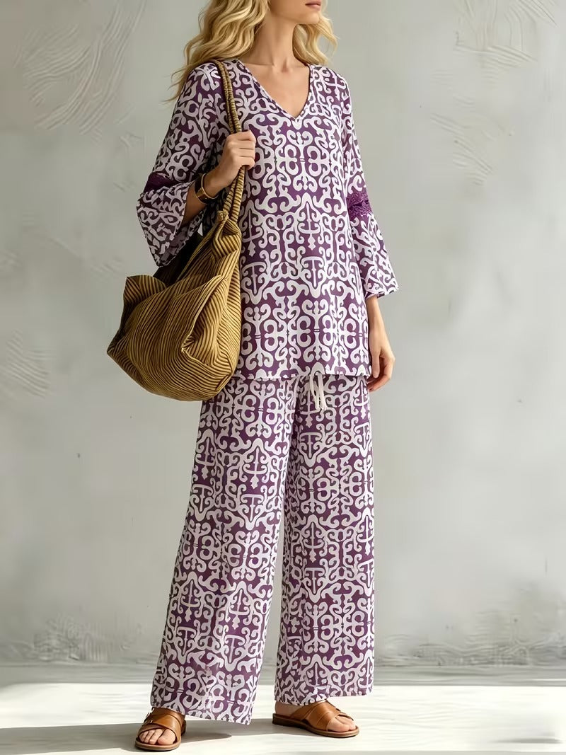 Women’s V-Neck Top & Relaxed Wide-Leg Pants Co-Ord