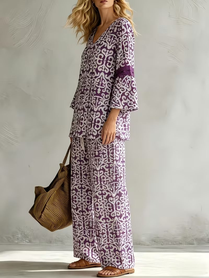 Women’s V-Neck Top & Relaxed Wide-Leg Pants Co-Ord