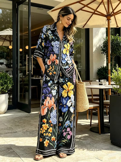 Women’s Vintage-Inspired Shirt & Wide-Leg Pants Co-Ord
