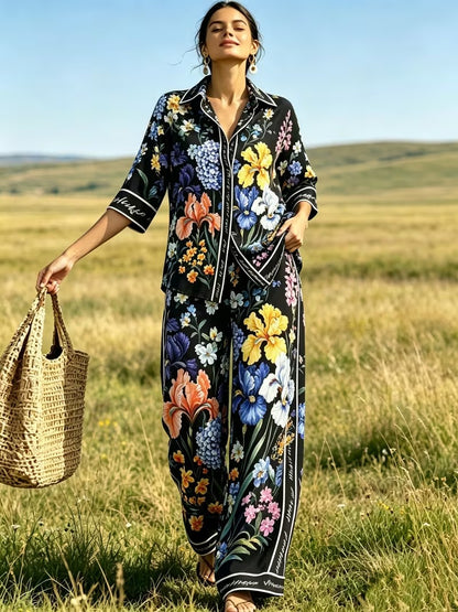 Women’s Vintage-Inspired Shirt & Wide-Leg Pants Co-Ord