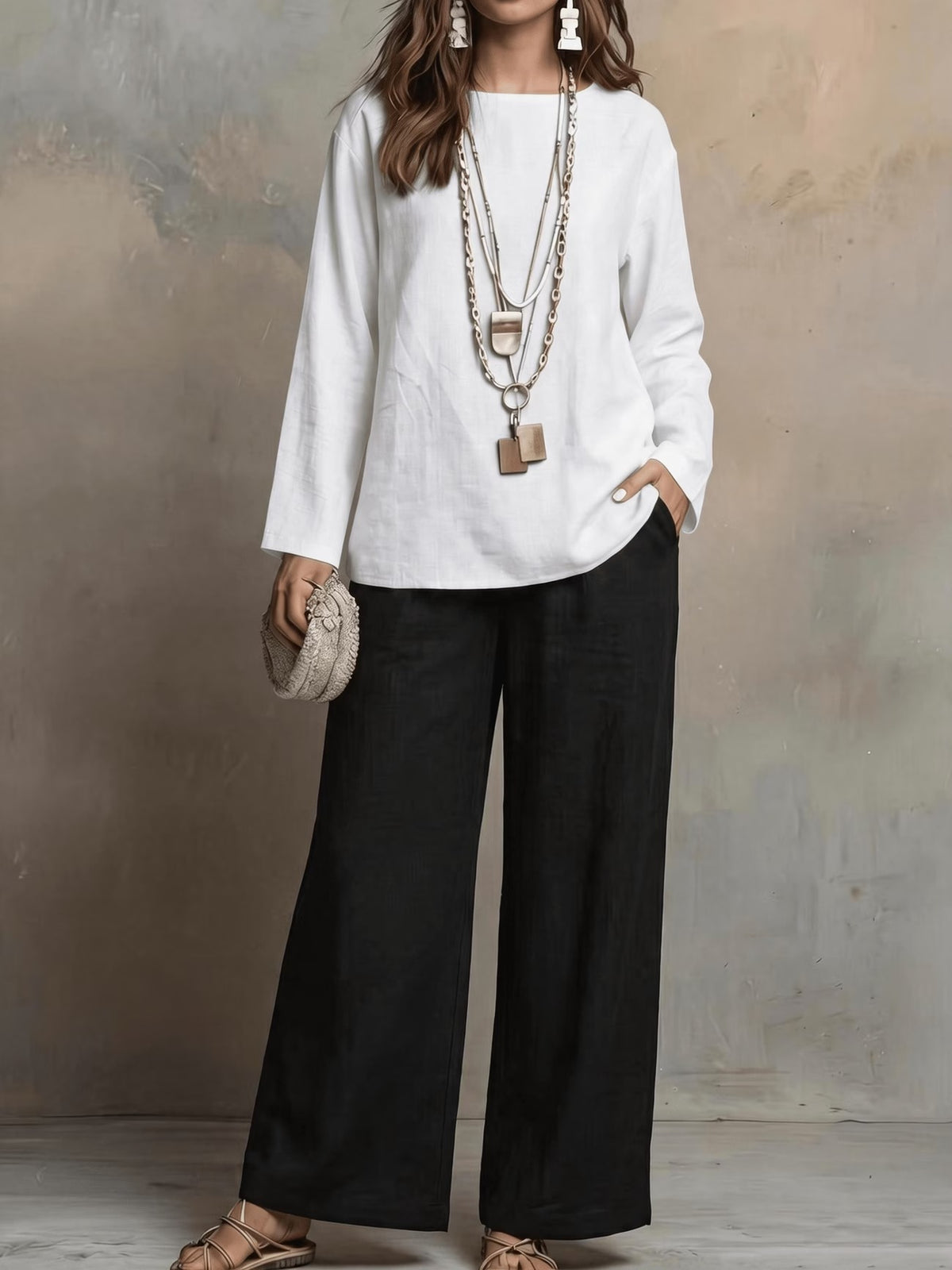 Women’s Boho Casual Top & Relaxed Wide-Leg Pants Set