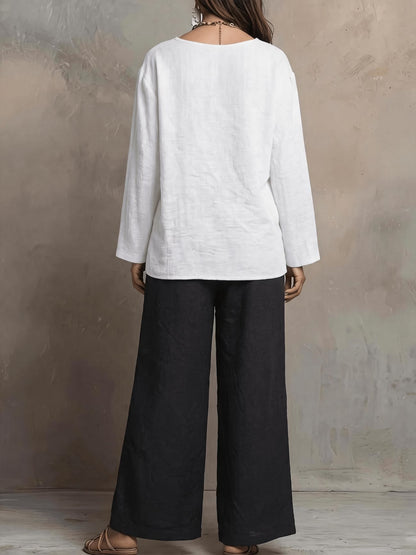 Women’s Boho Casual Top & Relaxed Wide-Leg Pants Set