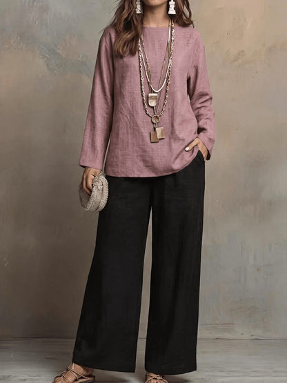 Women’s Boho Casual Top & Relaxed Wide-Leg Pants Set