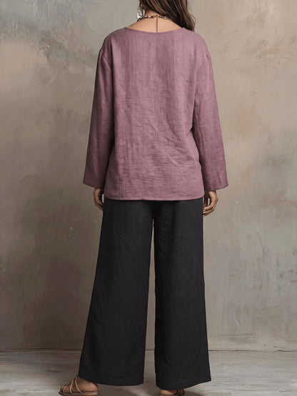 Women’s Boho Casual Top & Relaxed Wide-Leg Pants Set