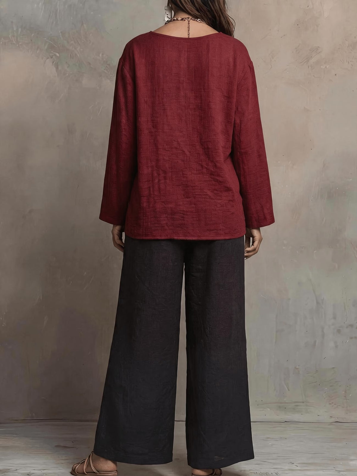 Women’s Boho Casual Top & Relaxed Wide-Leg Pants Set