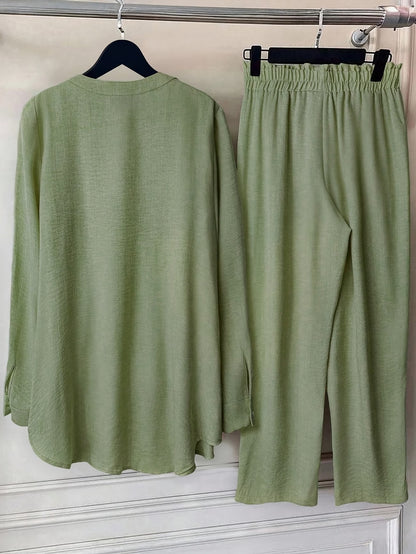 Plus Size Women’s Lace Detail Shirt & Loose Pants Co-Ord