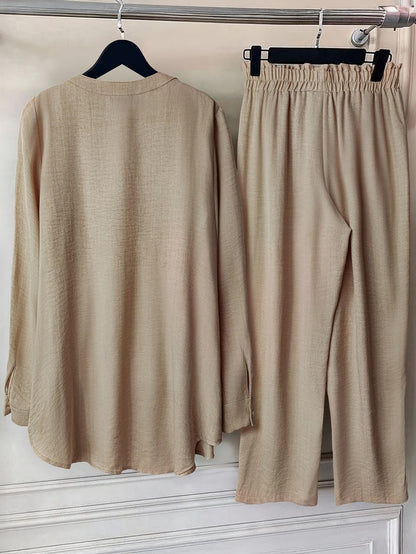 Plus Size Women’s Lace Detail Shirt & Loose Pants Co-Ord