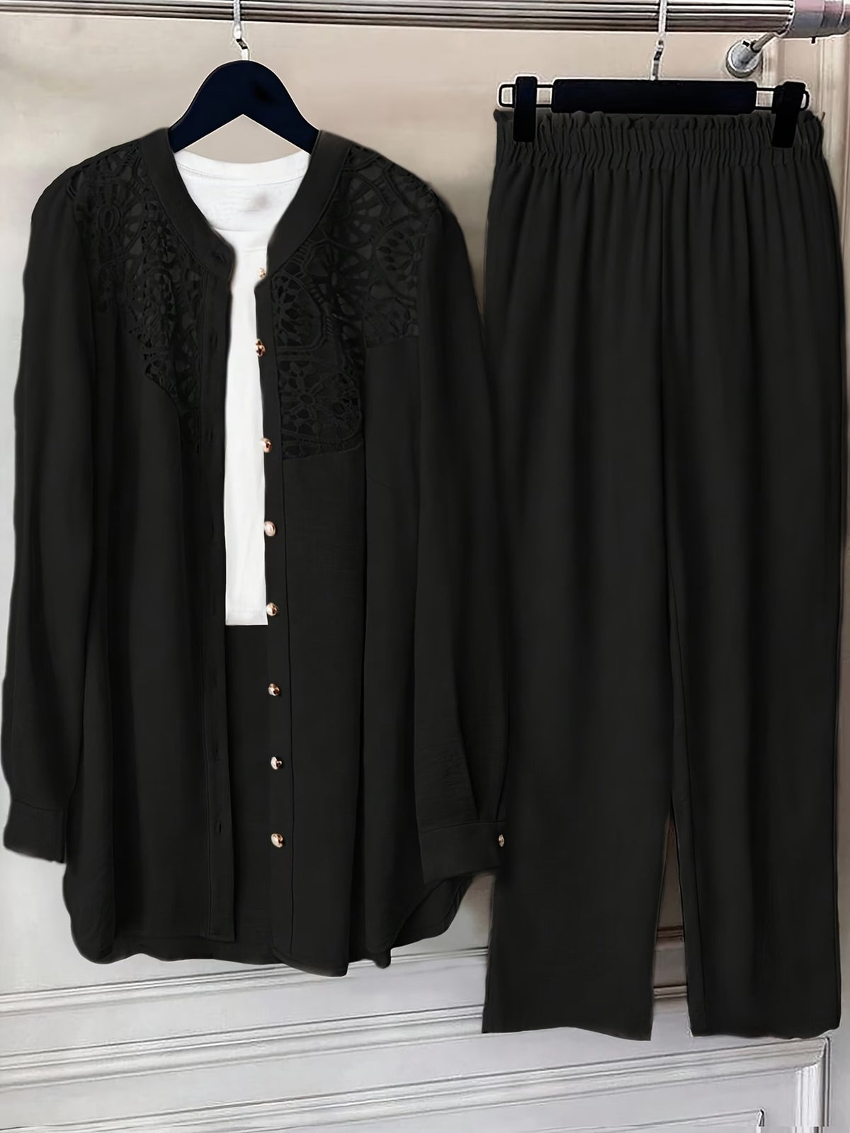 Plus Size Women’s Lace Detail Shirt & Loose Pants Co-Ord