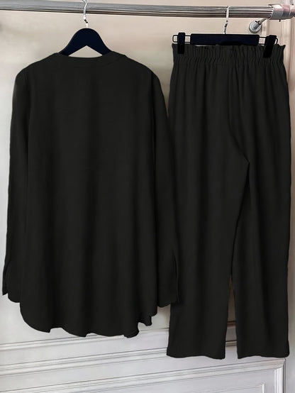 Plus Size Women’s Lace Detail Shirt & Loose Pants Co-Ord