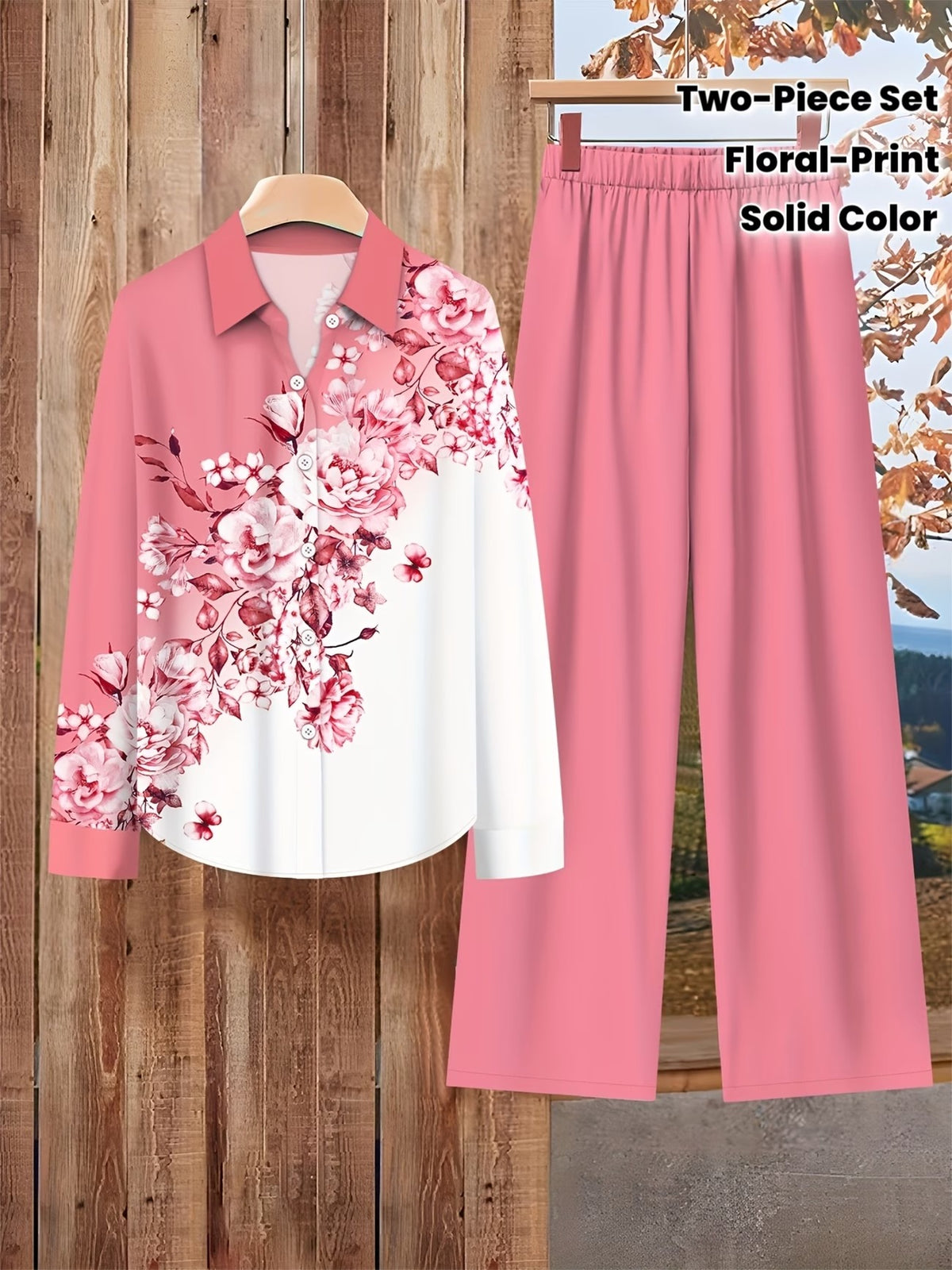 Women’s Lapel Blouse & Loose-Fit Pants 2-Piece Set